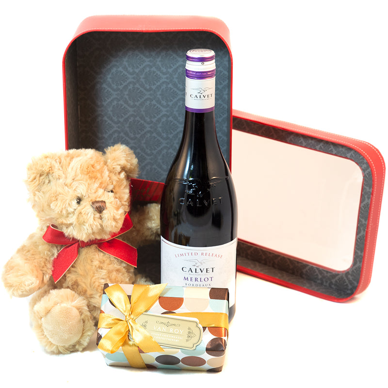 Red Wine Teddy Bear Gift Hamper